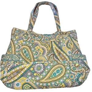 Vera Bradley PLEATED TOTE Lemon Parfait Yellow Retro Floral